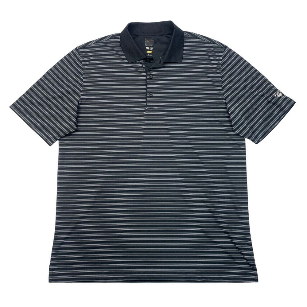 Greg Norman Polo Shirt Mens XL Extra Large Black Gray PlayDry ML75 Striped